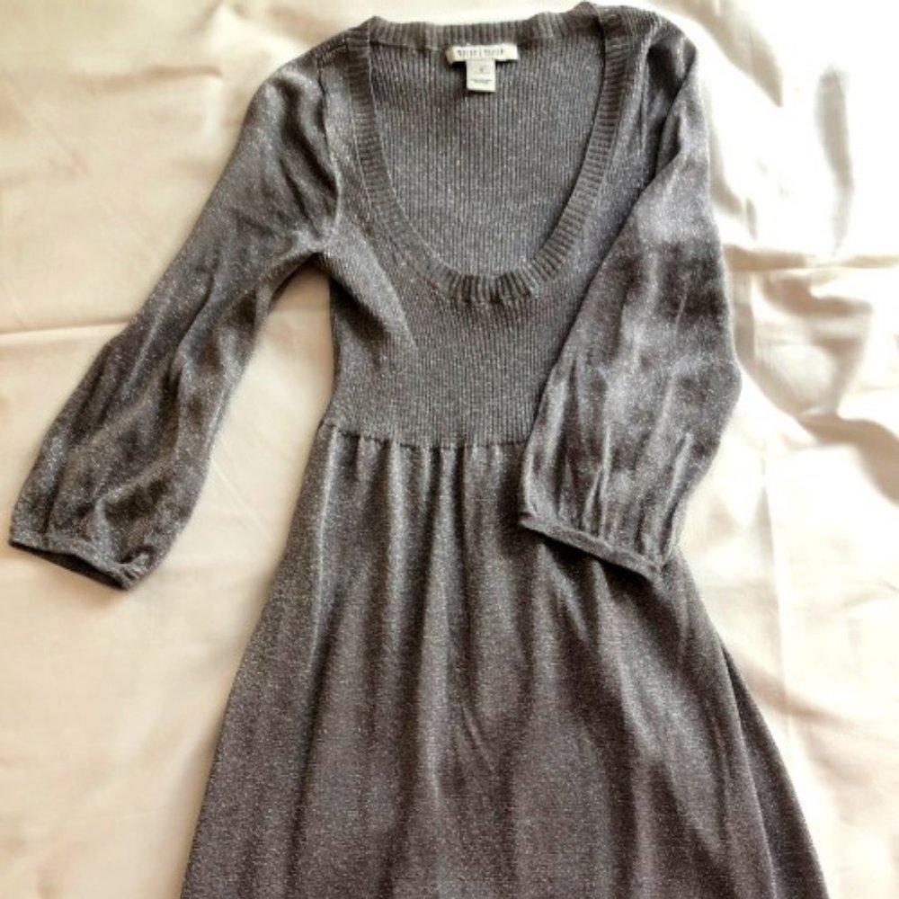 White House Black Market silver gray grey shiny short mini stretch dress S